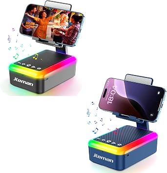 JTEMAN Cell Phone Stand with Bluetooth Speaker and Rhythm-Synced Light, Black and Blue Set