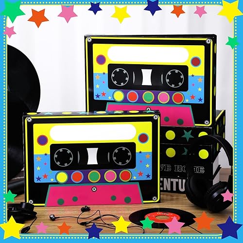 Miniatura 3 de 4 cajas de recuerdos de fiesta de los años 80 y 90 de 15.75 x 9.84 pulgadas, cajas grandes de cassette para fiesta, cinta de casete boom, decoración