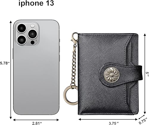 Miniatura 2 de Travelambo Cartera pequeña para mujer con 2 ventanas de identificación, bloqueo RFID, de cuero, tarjetero con bolsillo con cremallera, Negro