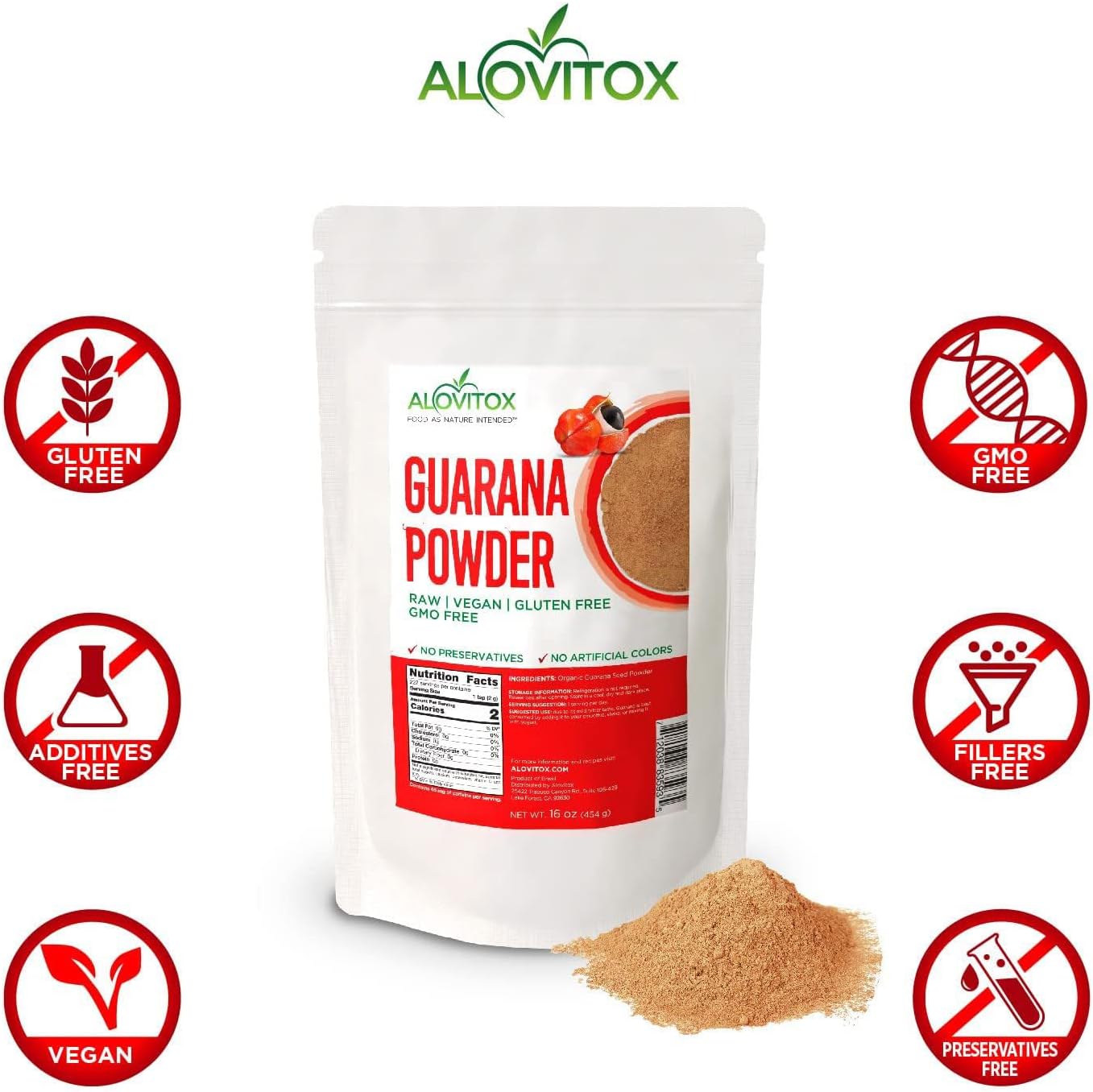Alovitox Organic Guarana Seed Powder | Raw Guarana Seed Extract, Vegan, Non-GMO & Gluten-Free (Superfood, 65mg of Natural Caffeine per Serving) 8oz/113 Servings - Image 3