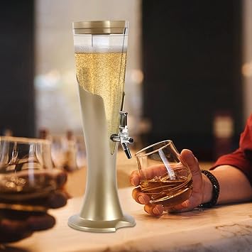 Beer Tower Beverage Dispenser with Spigot & Ice Tube, 3L/100oz Mimosa Tower Dispenser for Parties Bars, Durable, Keep Cold, Dual Action, Easy to Clean