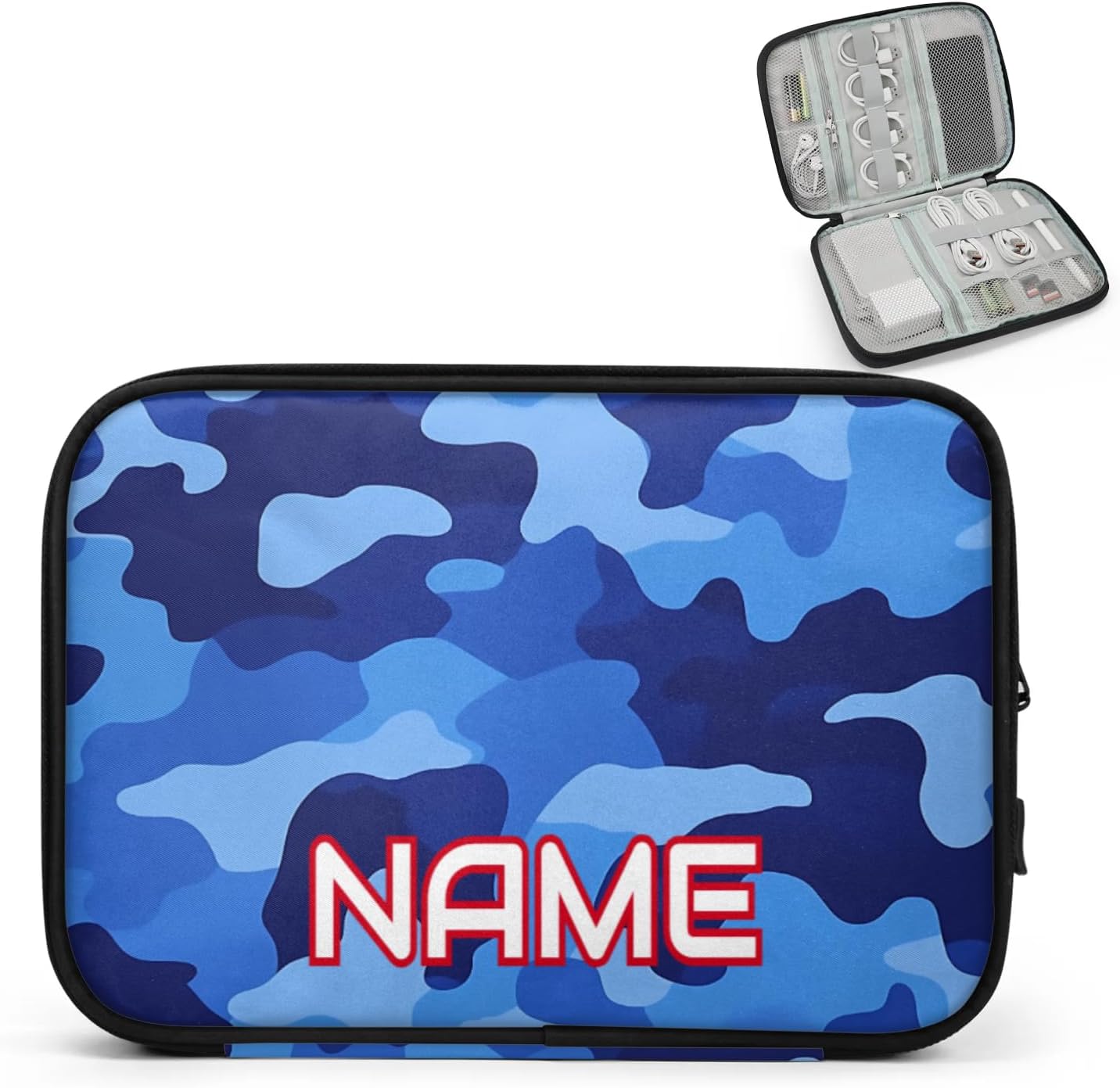 Custom Electronics Organizer Navy Blue Camo Camouflage Travel Cable Pouch Large Tech Accessories Case Waterproof Cord Storage Bag for Power Bank Charger Phone Earphone