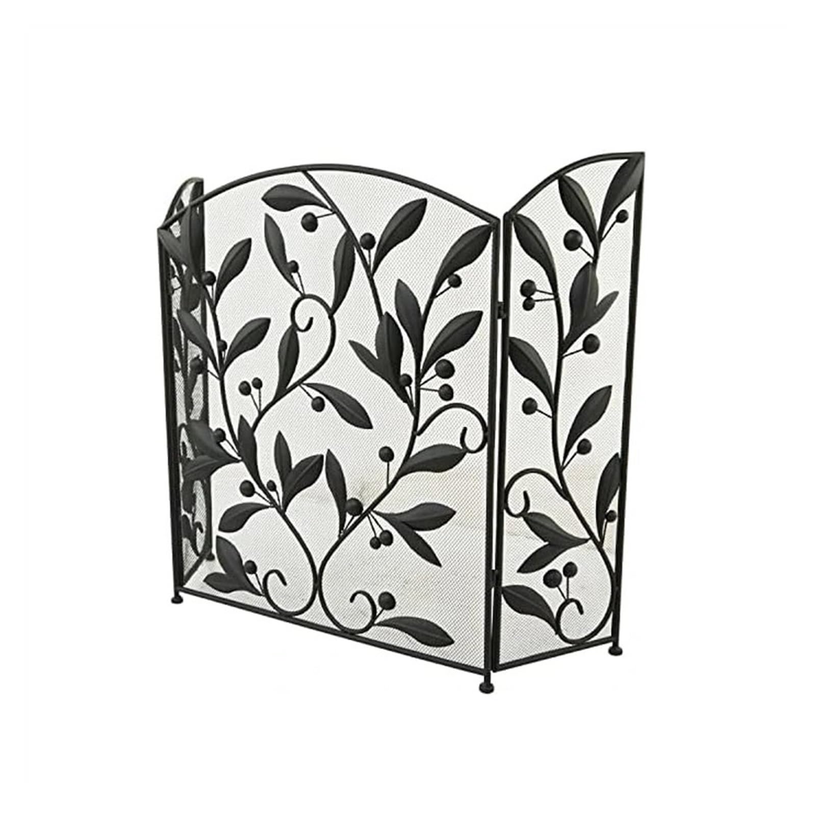 Schermo del camino Paravento for caminetto a 3 pannelli con rete pieghevole in rete con motivo floreale a foglie, 45" x 30" Camino parascintille
