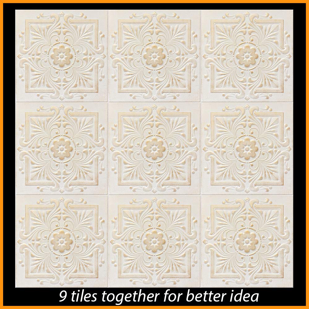 R22 White Satin Washed Gold 20x20 Amazing Styrofoam Tin Look Ceiling Tiles Easy to Glue Up On Any Type of Surface