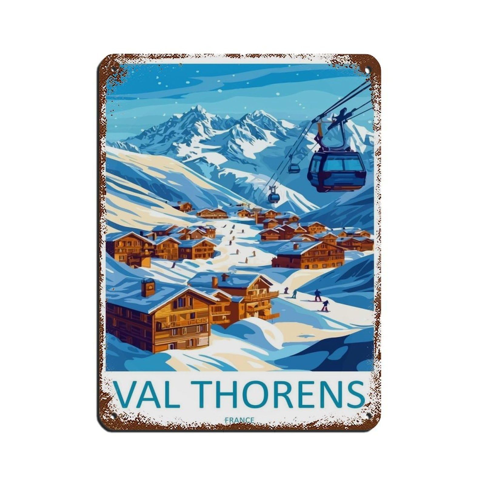 Val Thorens Travel Poster France Art Ski Resort Tin Sign Vintage Metal Pub Club Cafe Bar Home Wall Art Decoration Poster Retro 12x16inch(30x40cm)