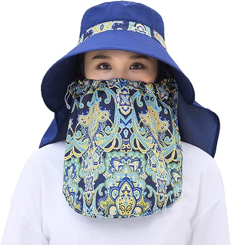 Máscara facial de ala ancha para mujer, sombrero de sol desmontable para el cuello, solapa facial, cola de caballo, protección UV, visera sombrero