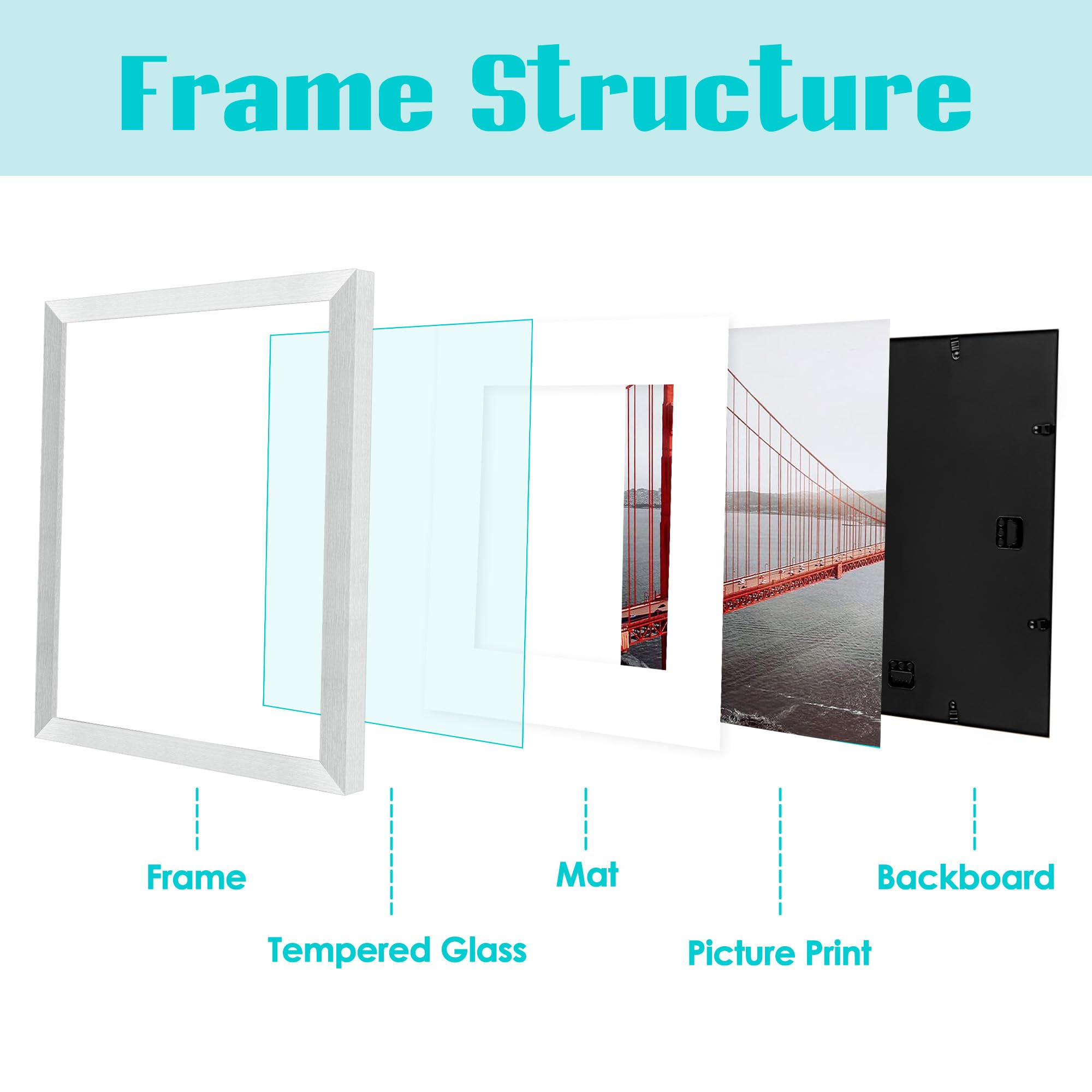 Frametory Cornice Portafoto 28x35 Cm Con Passepartout – 20,3x25,4 Cm – Vetro HD – Bianco – Set Da 4 Pezzi Con Gancio A Parete