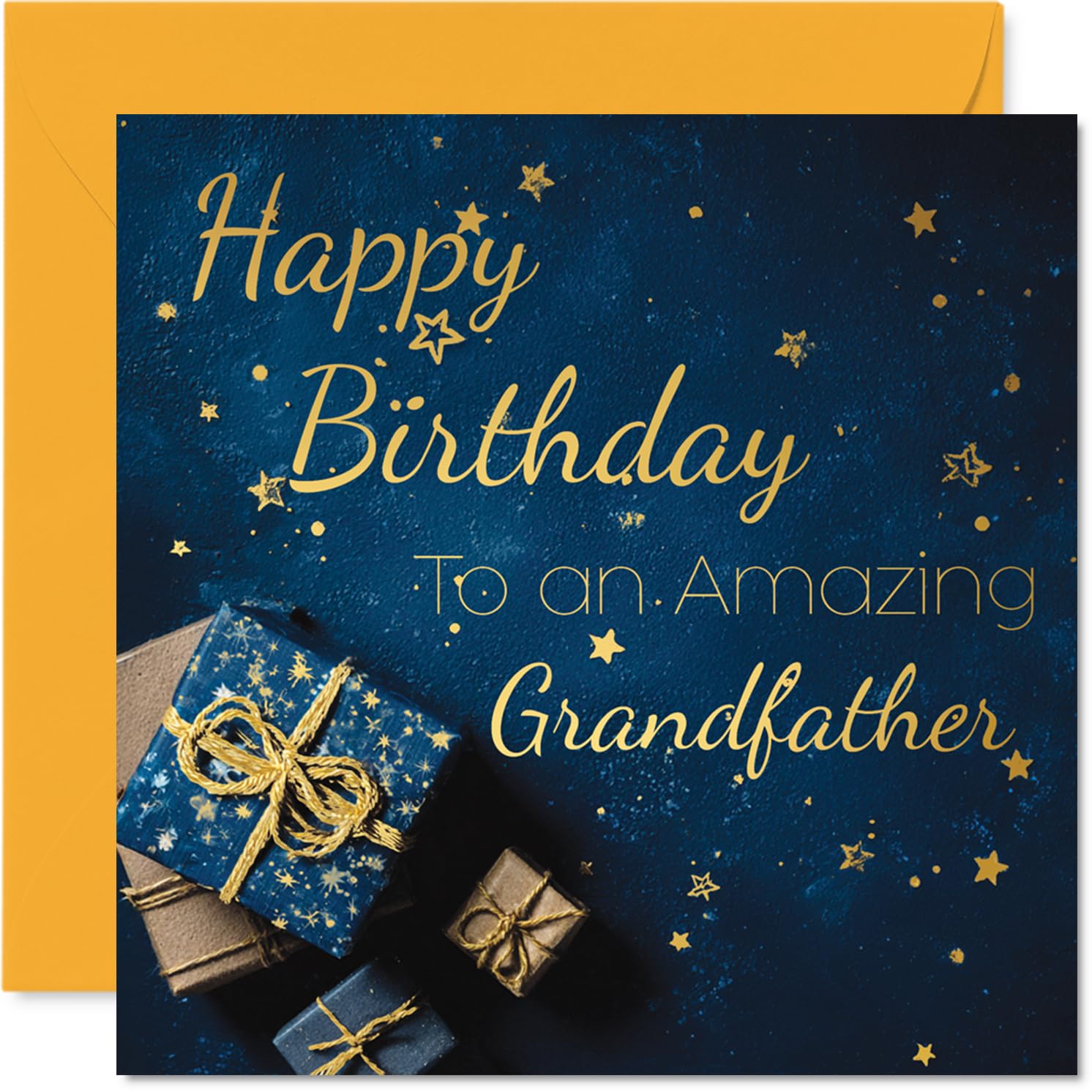 Gold Grandfather Birthday Card - Golden Gifts - Happy Birthday Card for Grandfather from Grandson Granddaughter, 145mm Golden Bday Greeting Cards