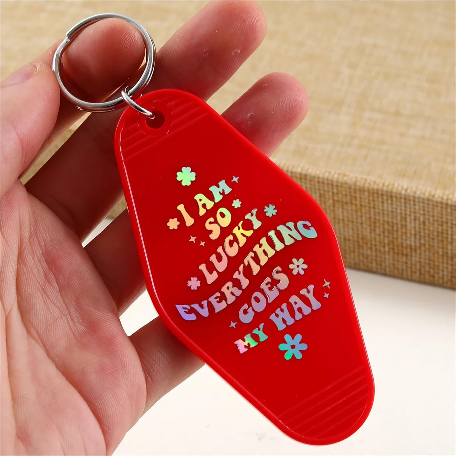 Hotel-Schlüsselanhänger, 10 Stück, Kunststoff, personalisierte Designs, schillernder Motel-Schlüsselanhänger for Selbermachen(Red)
