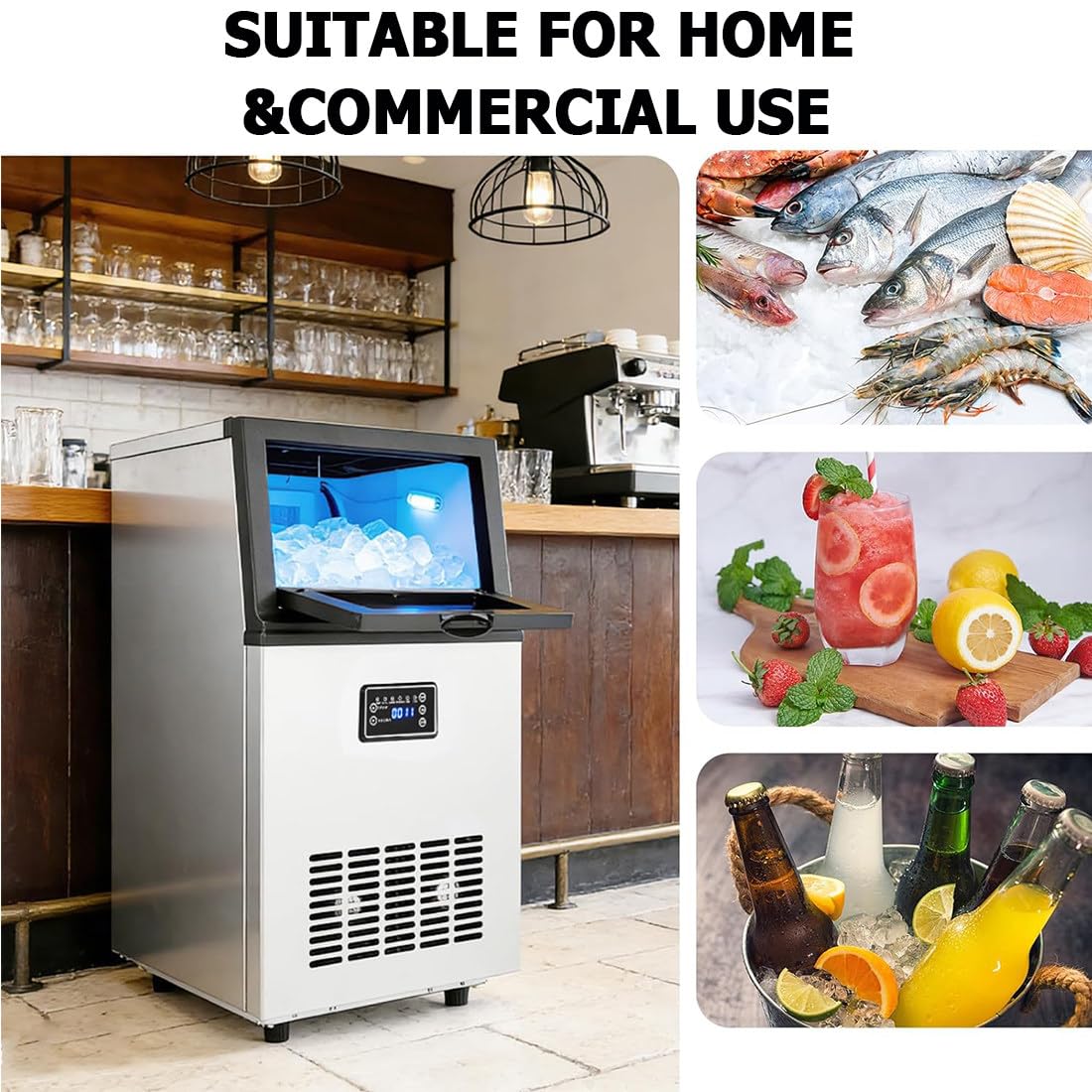 Macchina per Ghiaccio Elettrica,40/60/80/100kg/24h 100kg/24H | Macchina per Ghiacciotavolo Commerciale Fabbricatore Ghiaccio Con Schermo Lcd,Per Casa/Ufficio/Ristorante/Bar/Caffetteria