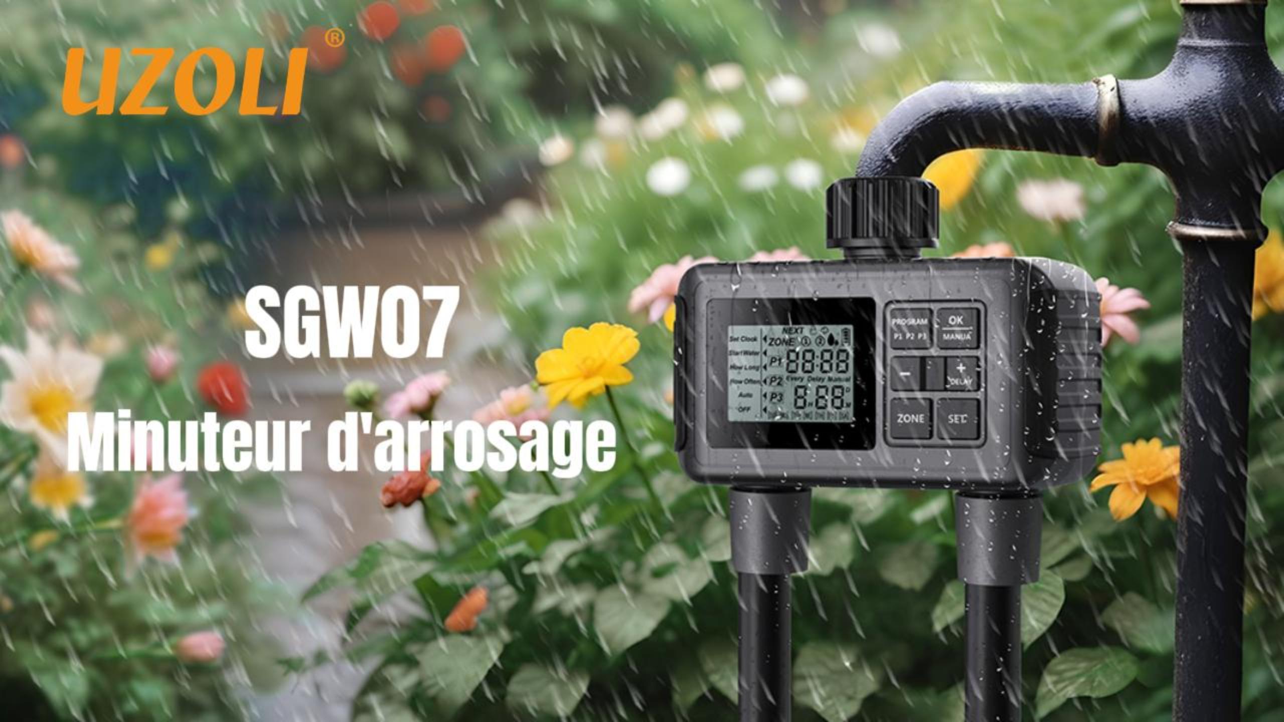 Uzoli Minuteur Arrosage Automatique 2 Sorties - Programmateur Jardin IP55 Avec 3 Programmes - SGW07