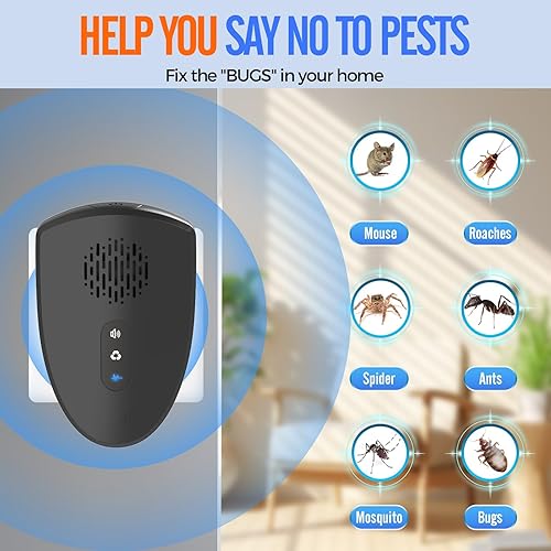 Miniatura 3 de Repelente ultrasónico de plagas, repelente de mosquitos mejorado 2025, repelente electrónico de roedores en interiores, control de plagas para