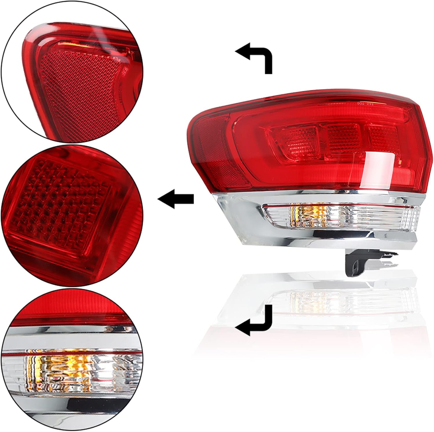 WFLNHB Left Side Tail Light Assembly Replacement for Cherokee 2014-2019 Outer Driver Side Rear Brake Lamp 68110017AG CH2804106