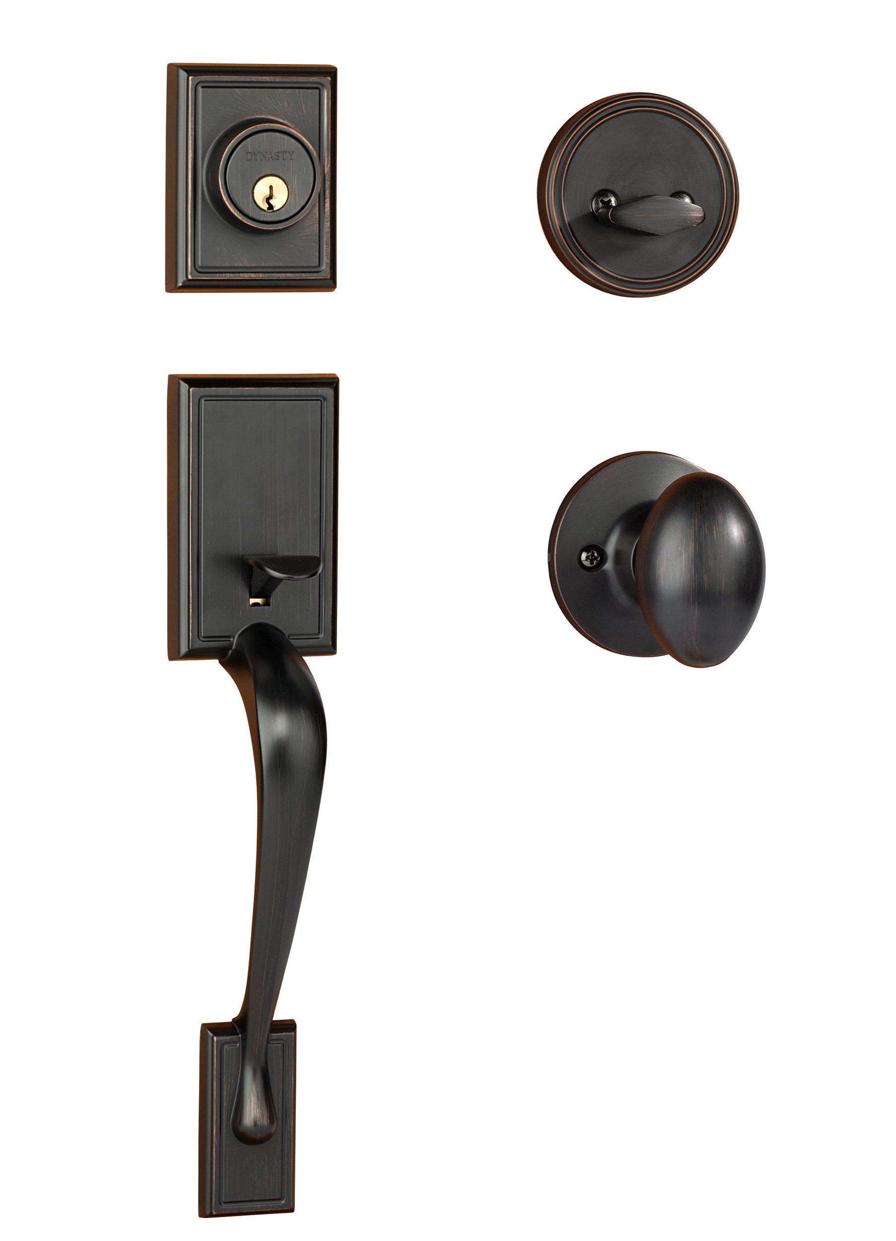 Dynasty Hardware RID-ASP-100-12P Ridgecrest Front Door Handleset, Aged Oil Rubbed Bronze with Aspen Knob