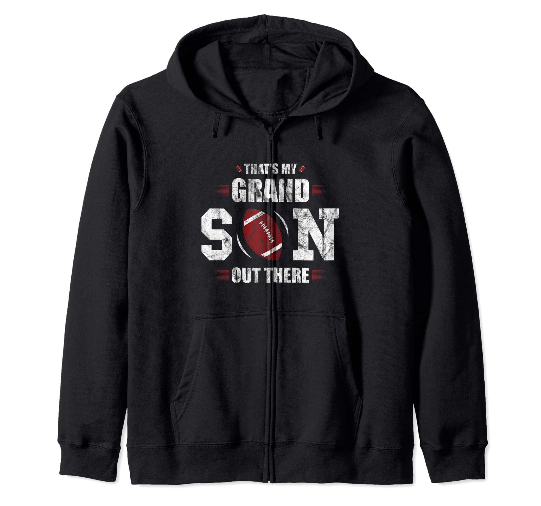 That's My Grandson Out There Football Grandparents Grandpa Zip Hoodie, Black