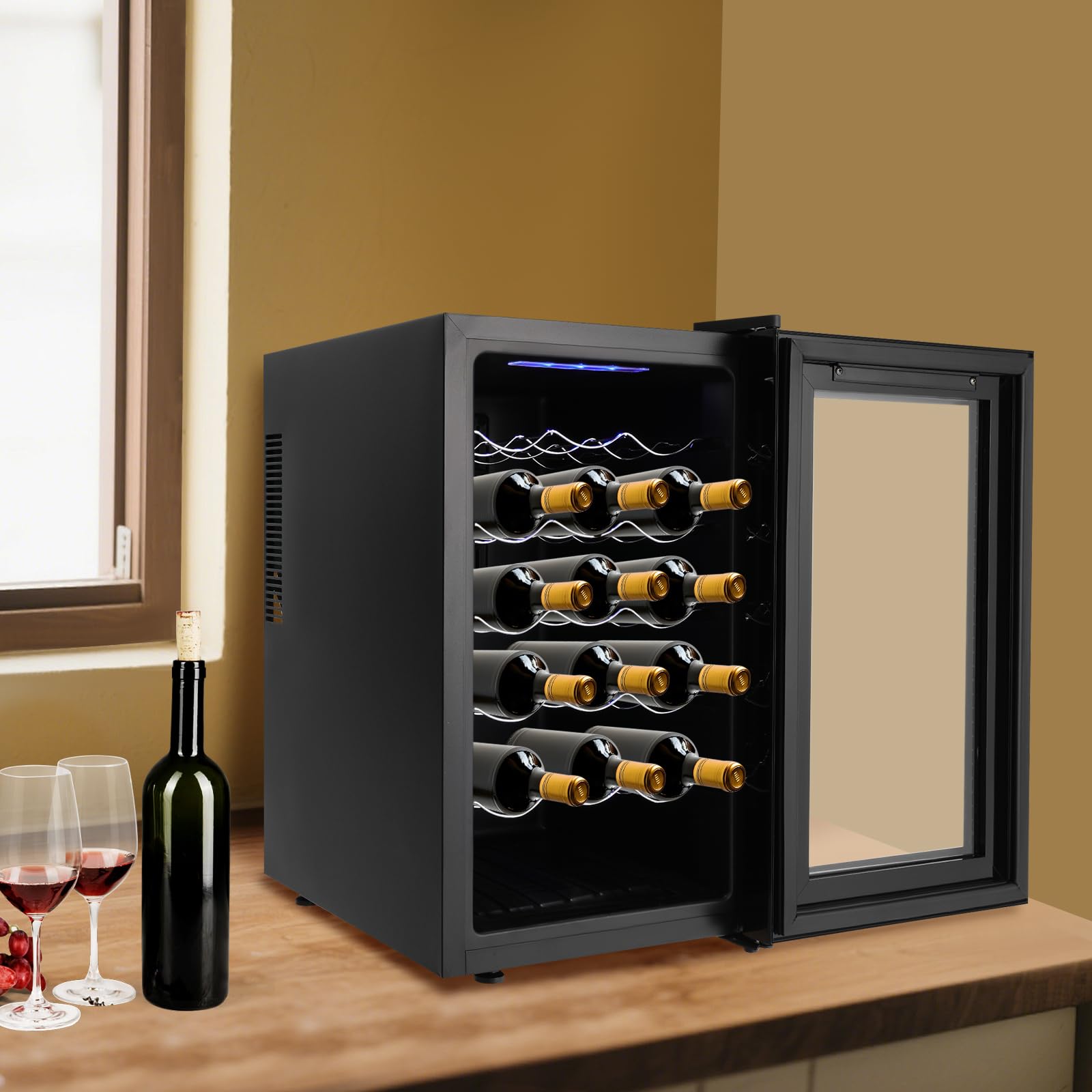 Weinkühlschrank mit Glastür 18 Flaschen 46 Liter 12–18°C LED-Beleuchtung leise
