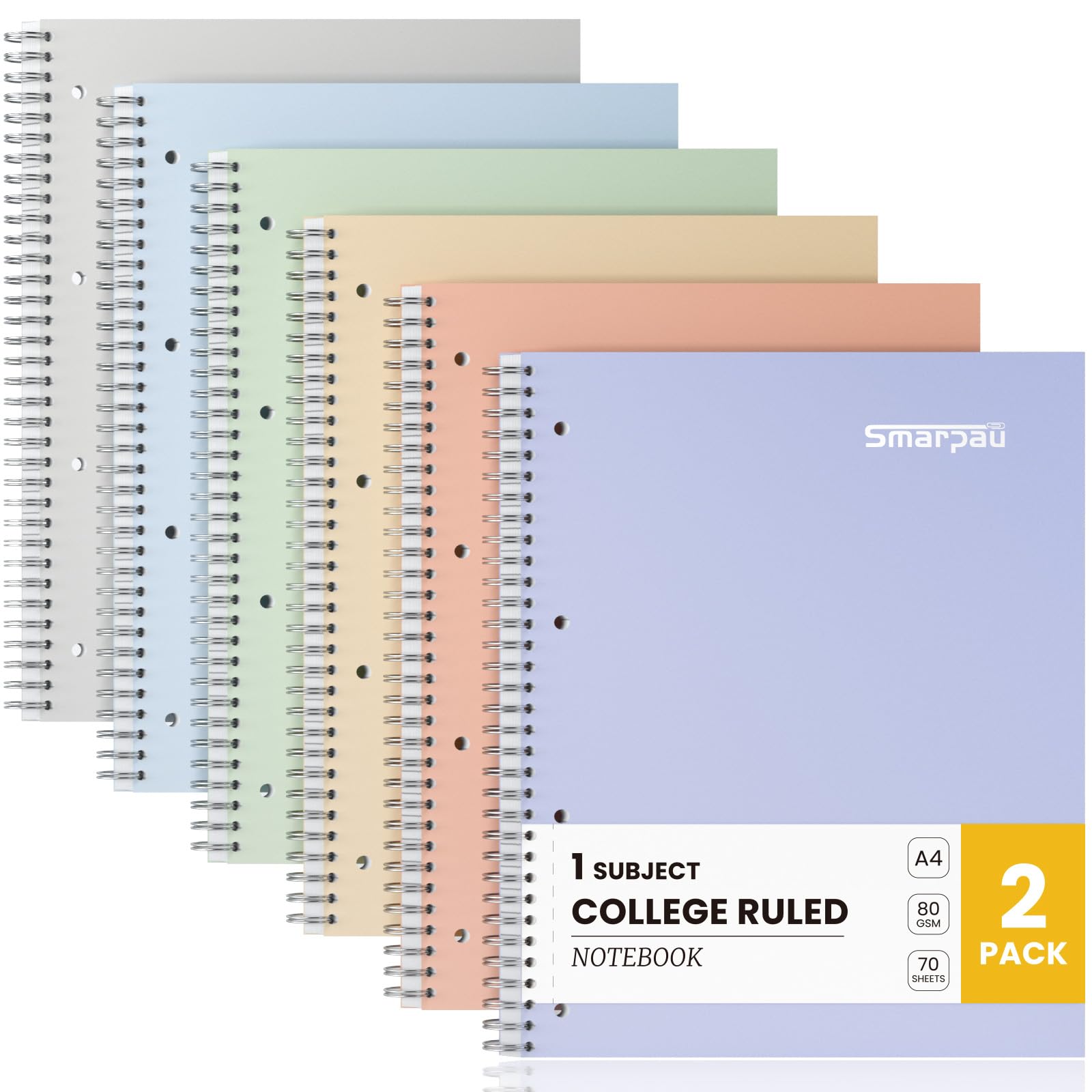 Smarpau 6 Pack Spiral Notebooks A4, Beautiful Pastel Study Journals