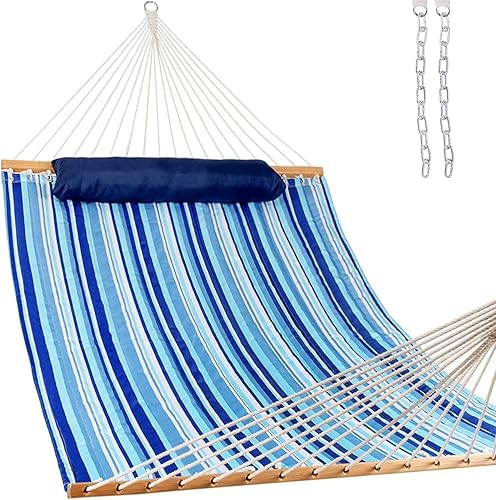 Lazy Daze Hammocks Hamaca doble de tela acolchada de 12 pies con barras separadoras y almohada desmontable, capacidad de peso de 450 libras