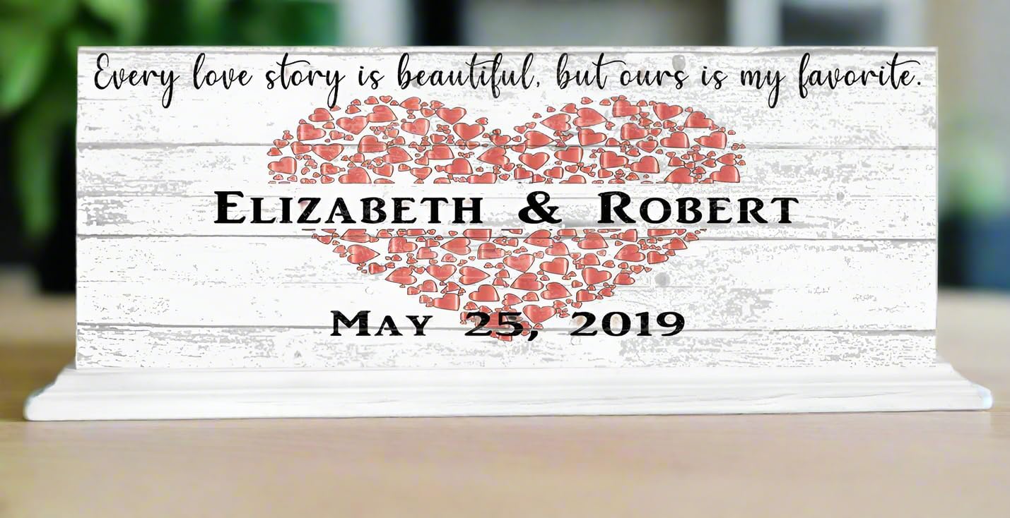 Anniversary Sign Wedding Gift With Custom Names and Date - SOLID WOOD Mantel or Shelf Decoration