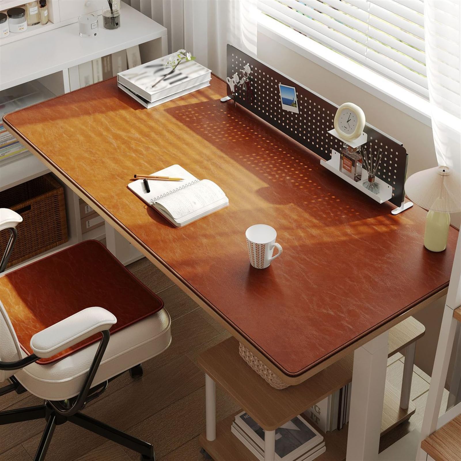Sottomano, 90x120cm tappeto da ufficio, Pelle PU Impermeabile, Tappetino Tastiera e Mouse, Tappetino PC Scrivania, per Casa Ufficio, Antiscivolo, marrone
