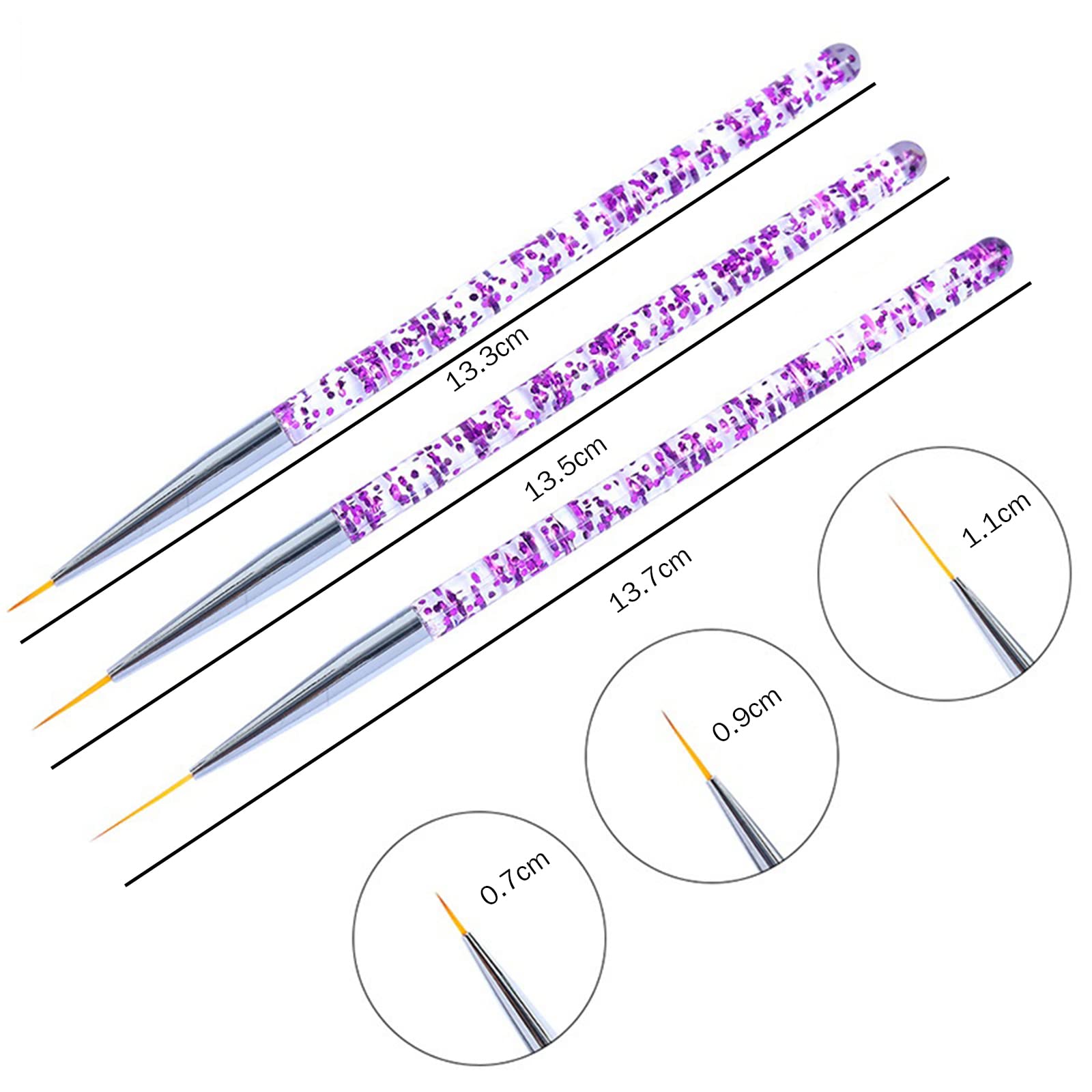 Pennelli Unghie, 15 Pezzi Nero Pennelli Unghie e 3 Pezzi Viola Pennelli per Unghie, Acrilico Gel Pennelloper Unghie Set pennelli per dettagl per Nail Art Design