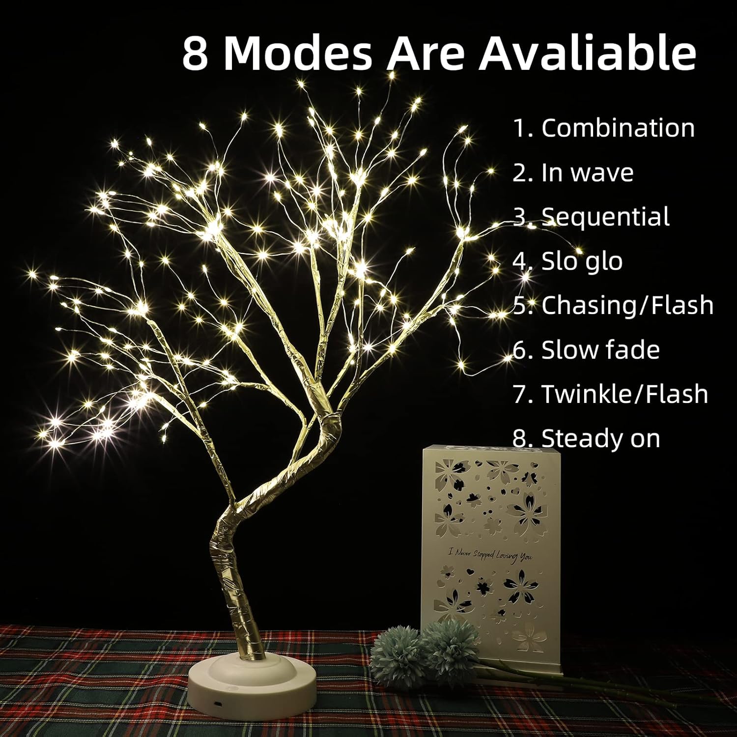 LAMPHOME 23''Tree Light with 225 LED Copper Wire String Lights, DIY Artificial Tree Lamp, Battery/USB Operated, for Bedroom Desktop Christmas Party Indoor Decoration Lights (Warm White)