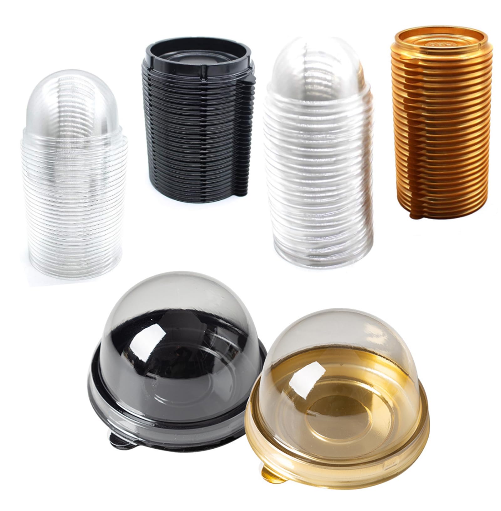 100 Set Clear Plastic Mini Cupcake Boxes Muffin Pod Dome Muffin Single Container Box for Chocolate Covered Cookies, Muffins, Mooncakes and Other Mini Desserts (Black, Gold)