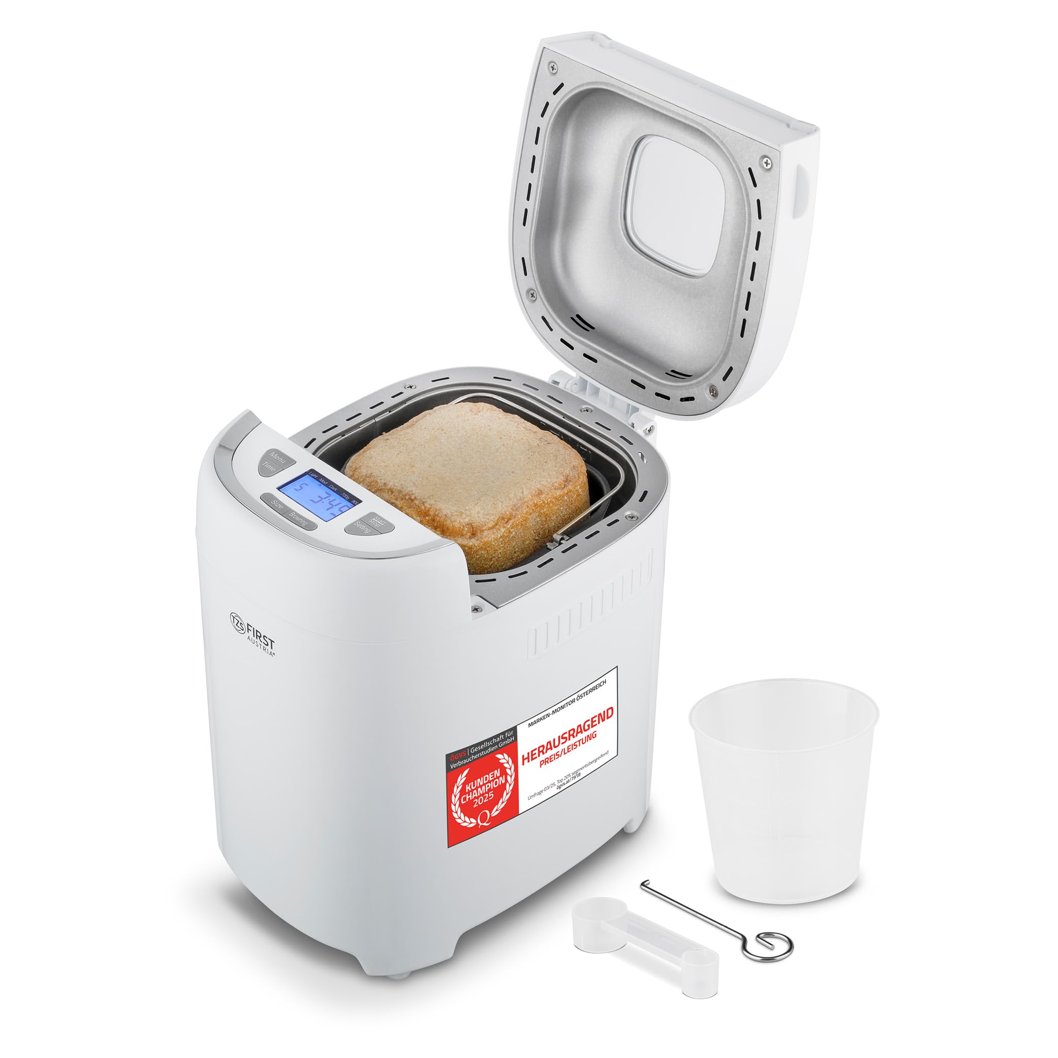 TZS First Austria - Brotbackautomat 900g - 550W - 13 Programme & Timer - Brotbackmaschine mit Knethaken - Schwarz/Silber