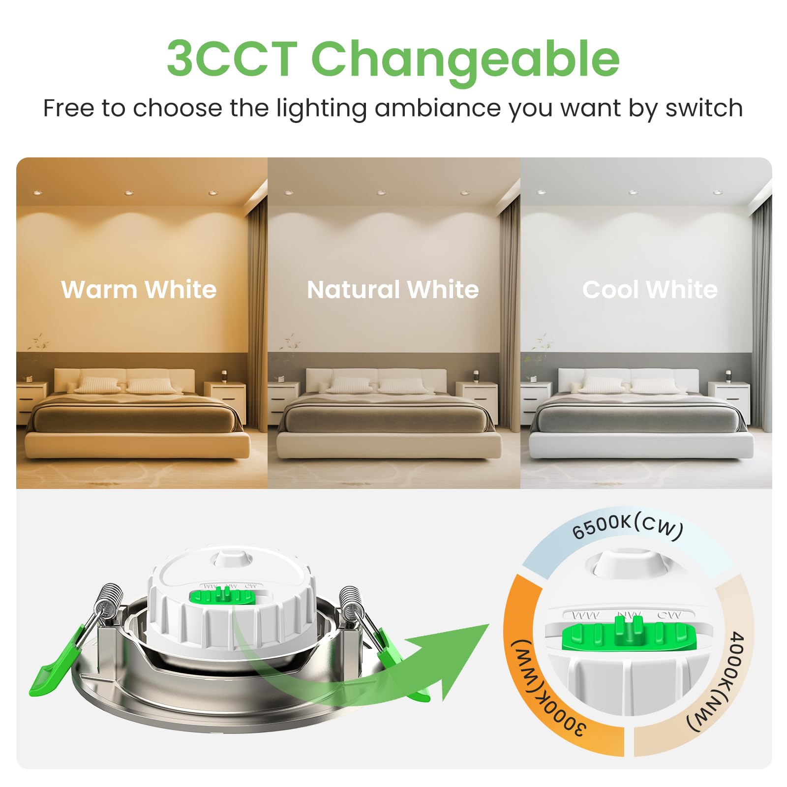 ALUSSO LIGHTING Spot LED Encastrable Nickel 6W 230V, 45° Pivotant Orientable, Trou Φ75-78mm, Dimmable Chaud 3000K Naturel 4000K Froid Blanc 6500K, 540lm Plafonnier Encastré, Lot de 6