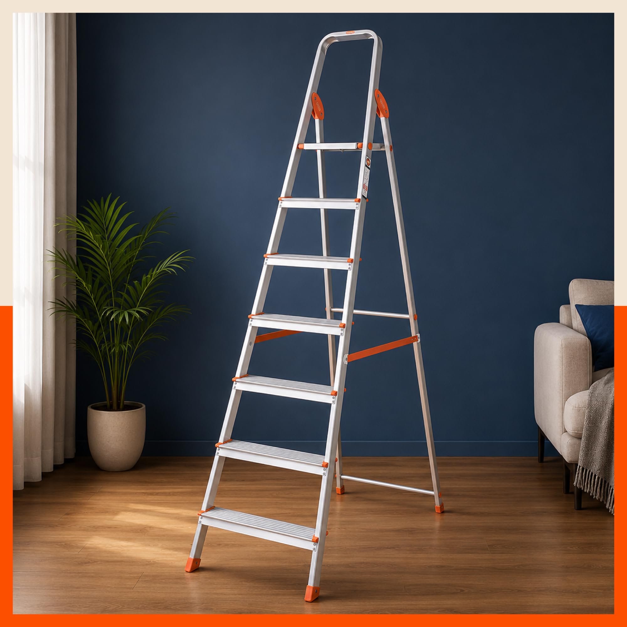 Bathla Advance 8-Step Aluminium Ladder | 150 Kg Load Capacity | Anti-Slip Steps | Sure-Hinge Technology | Home Use Step Ladder | 5 Year Warranty — Amazon image 11