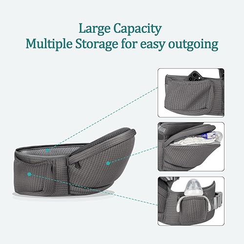 Miniatura 3 de Portabebés - Portabebés de cadera para bebé con correa de seguridad para bebés - Portabebés para niños pequeños de 7 a 45 libras - Soporte