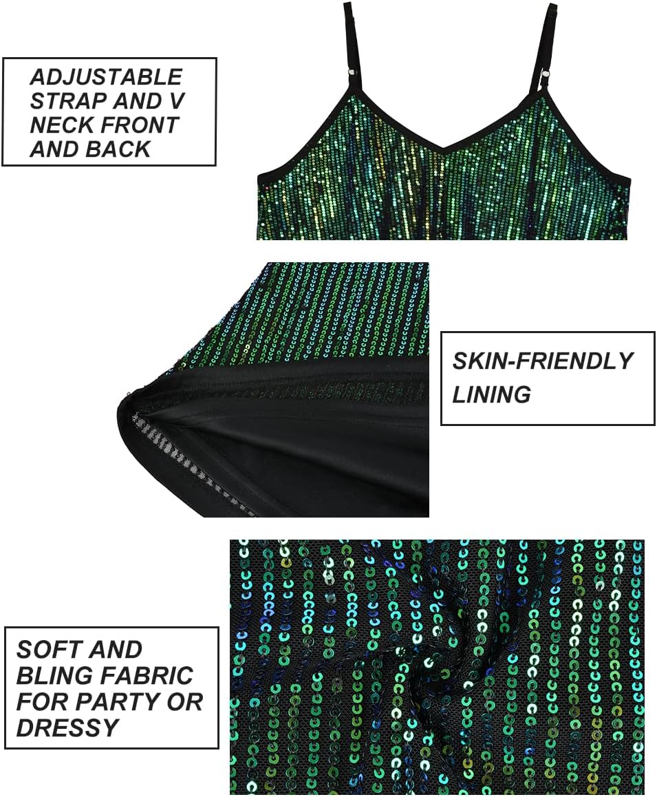 RITERA Plus Size Sequin Tank for Women V Neck Shimmer Sleeveless Tops Glitter Party Spaghetti Sparkle Camisole XL-5XL - Image 6