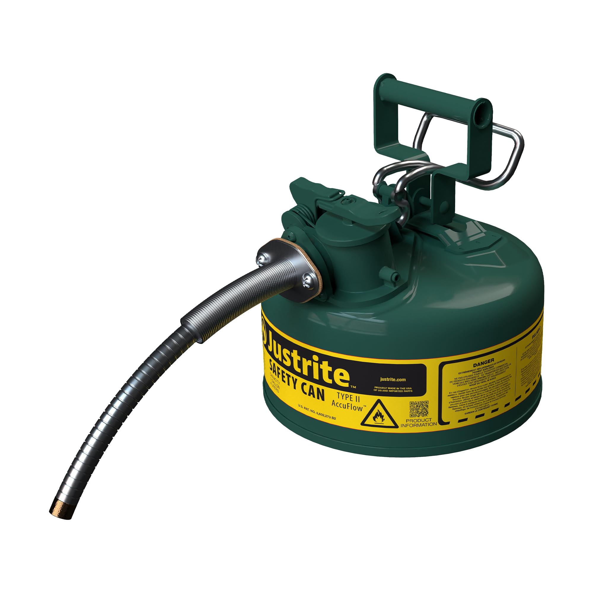 Justrite Type II Green Safety Can for Oil, Galvanized Steel, FM Approved