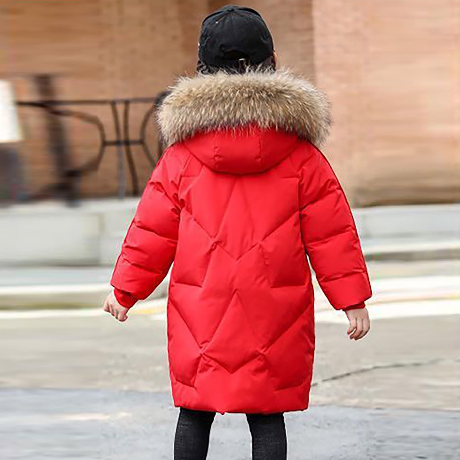 Clearance UK - Abrigos para niñas, abrigo largo de invierno con capucha de piel sintética para niñas pequeñas, chaqueta acolchada con cremallera y capucha, resistente al viento, forro polar