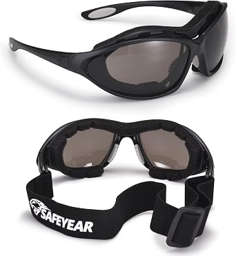 SAFEYEAR Safety Glasses Anti Fog Scratch Resistant ANSI Z87.1 CE Protective Eyewear with Foam Gasket Adjustable Strap