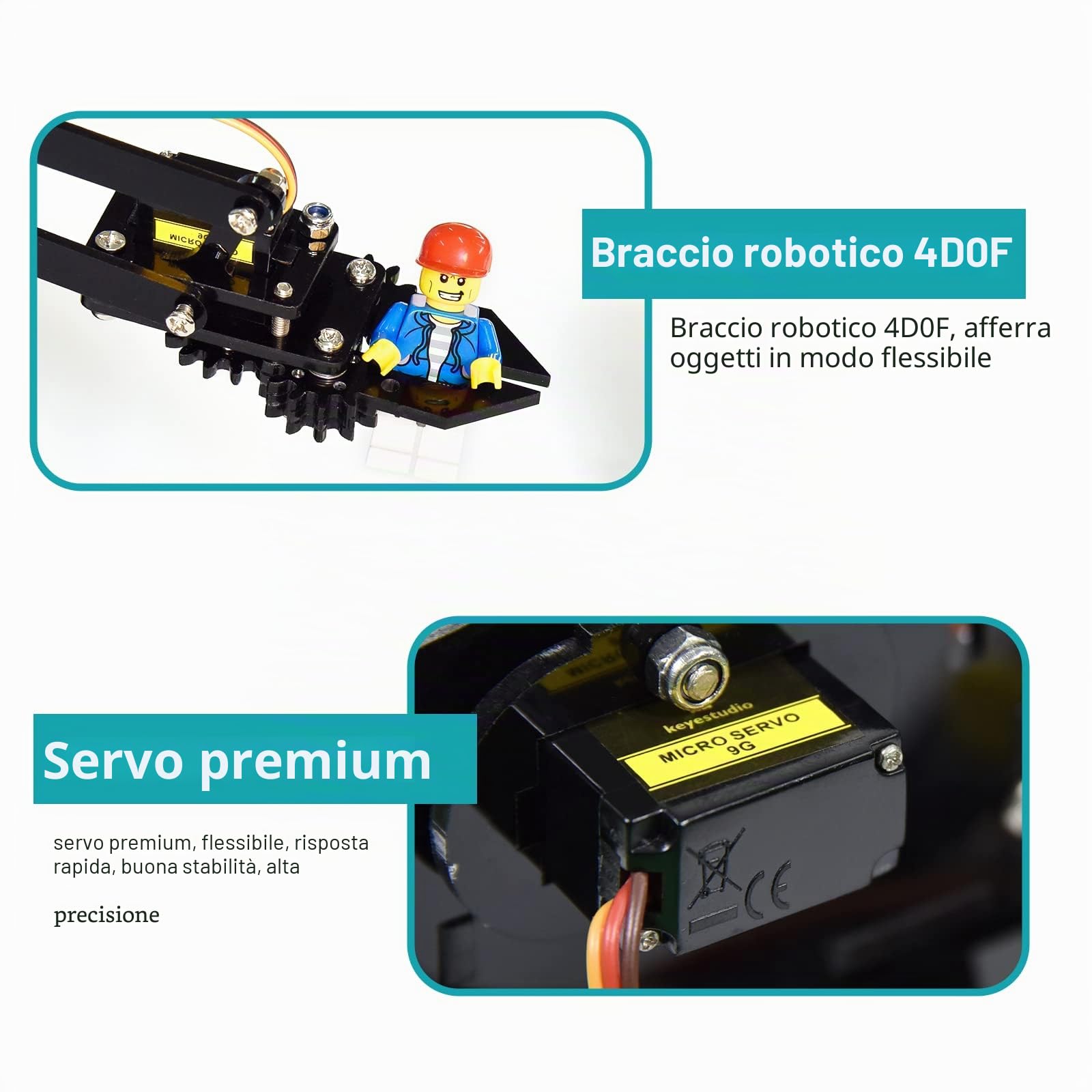 KEYESTUDIO Morsetto ad artiglio robotico con braccio meccanico robotizzato con servi per Arduino UNO IDE