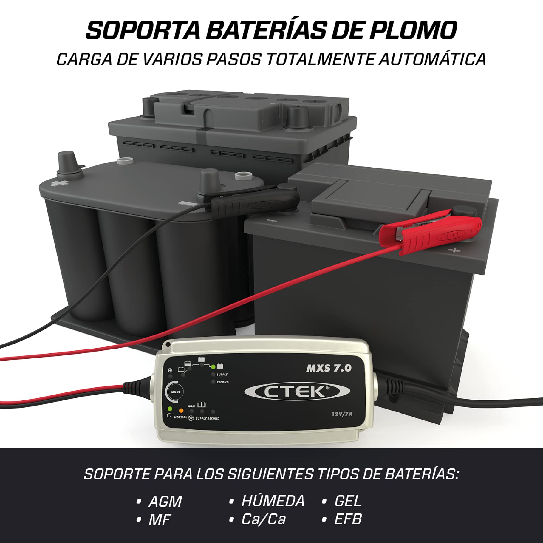 CTEK MXS 7.0 Cargador Batería 12V 7A, para Baterías De Vehículos Más Grandes, Barco, Camión, Caravana Y Vehículo De Recreo, Desulfatador De Batería con Función De Alimentación Y Opción AGM Dedicada