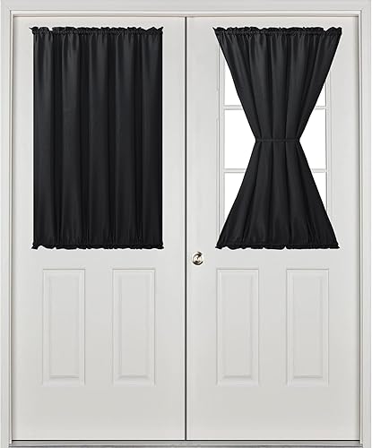Miniatura 2 de Hiasan Cortinas de puerta francesa para ventana pequeña, cortina corta con bolsillo para barra, 1 panel (negro, 52 pulgadas de ancho x 40 pulgadas