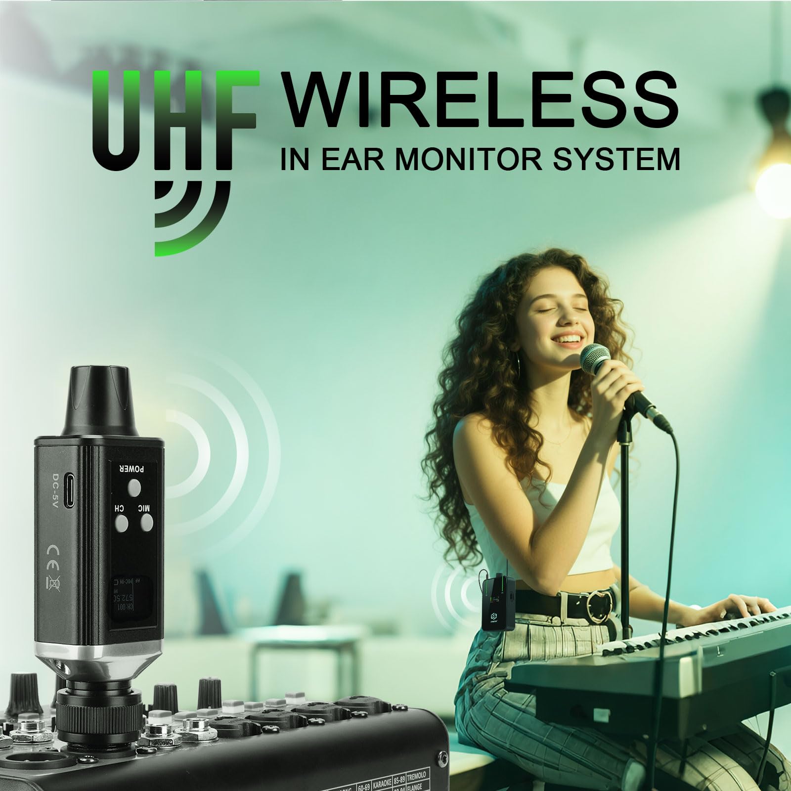 AR9 UHF Mono Wireless In Ear Monitor System Transmitter & Beltpack Receiver for Studio, Band Rehearsal & Live Performance (AR9 Pro-1)