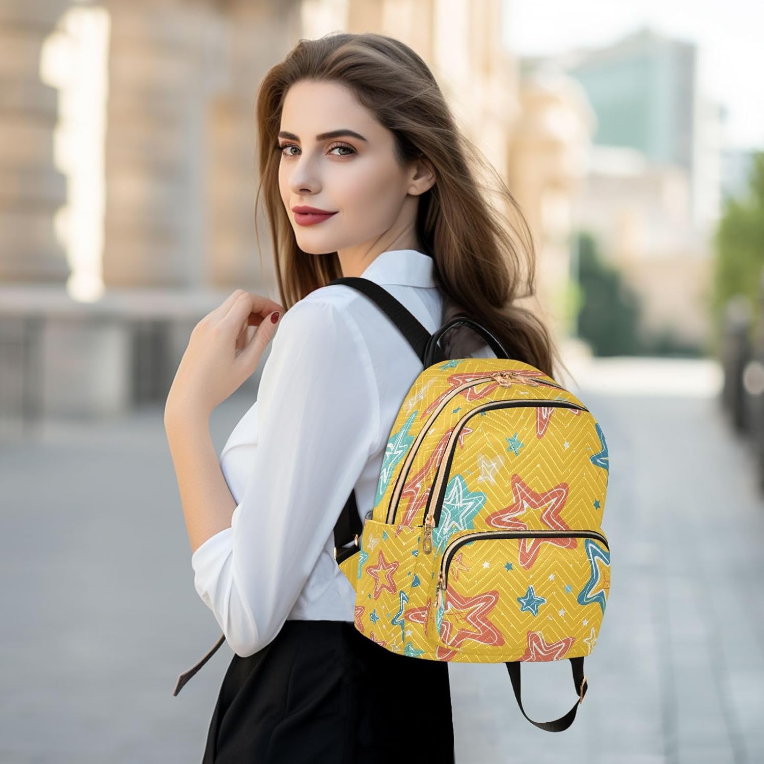 Five Pointed Star Colorful Backpack Purse for Women Shoulder Bag Fashion Daypack Ladies Handbag Lightweight Travel Bag Rucksack