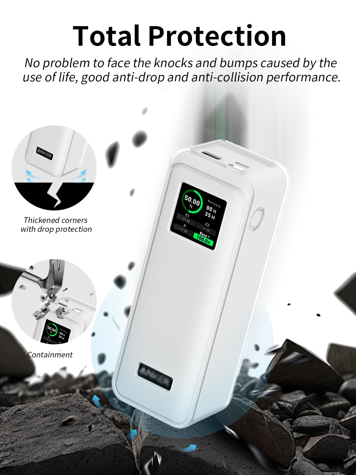 Etui ochronne z silikonu dla Power Banku Anker Prime 27650mAH (250W) - odporne na wstrząsy, zarysowania i poślizgnięcia, antypoślizgowe, można myć, wygodne w trzymaniu, przezroczyste