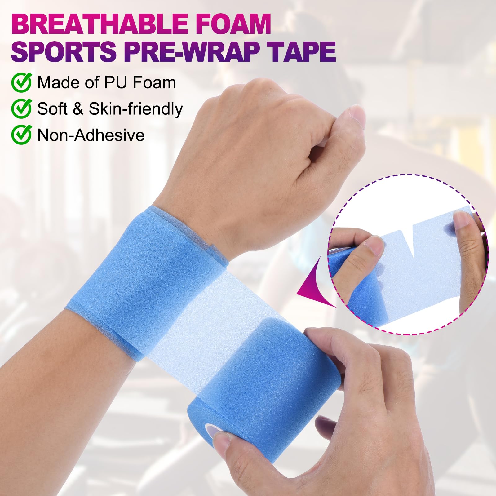 PATIKIL 24 Pack Foam Sports Pre-Wrap Athletic Tape Sports Elastic Wrap 30 Yard Breathable Bandage Rolls Tennis Racquet Grip Tape Cushion Wrap for Hair Ankles Wrist Beige - Image 3
