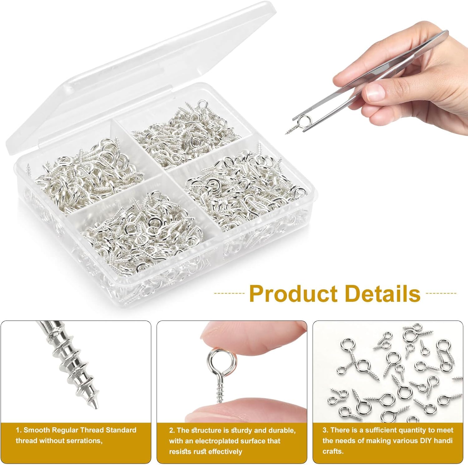 700PCS Small Screw Eye Pins for Jewelry Making, 3 Sizes Mini Eyelet Screws, Charm Bead Supplies Eyelet Pins Hooks for DIY Crafts, Art Projects, Tiaras and Jewelry Making-Silver