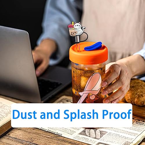 Miniatura 5 de Mikinya 6 fundas de paja de animales, de 0.315 a 0.315 pulgadas, tapas de paja de té de burbujas, fundas de punta de paja de silicona,