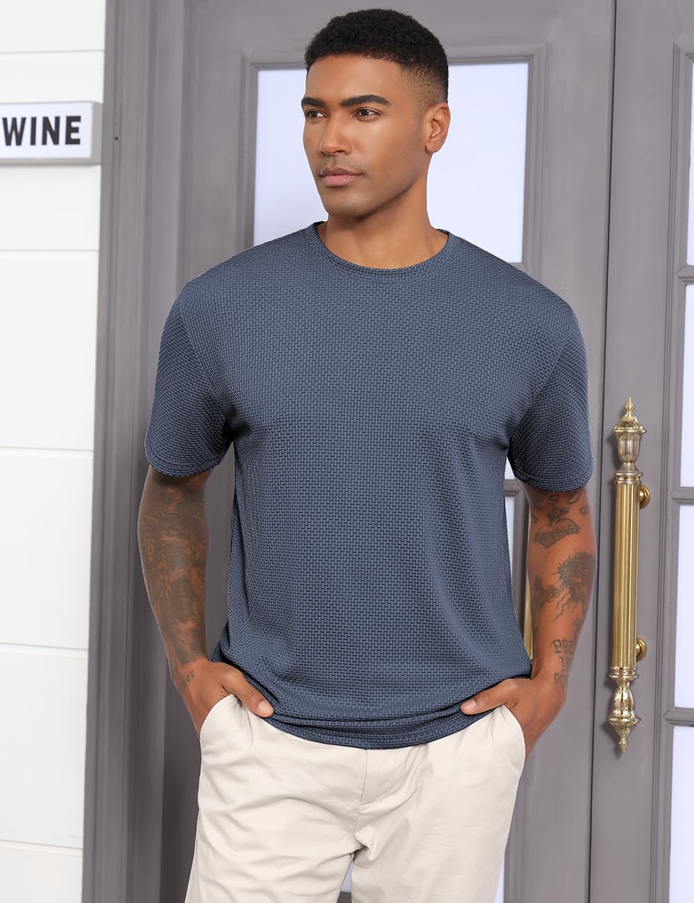 Men's Casual T-Shirts Knit Short Sleeve Crewneck Shirts Casual Stylish Knitted Pullover Tees Top - Image 3