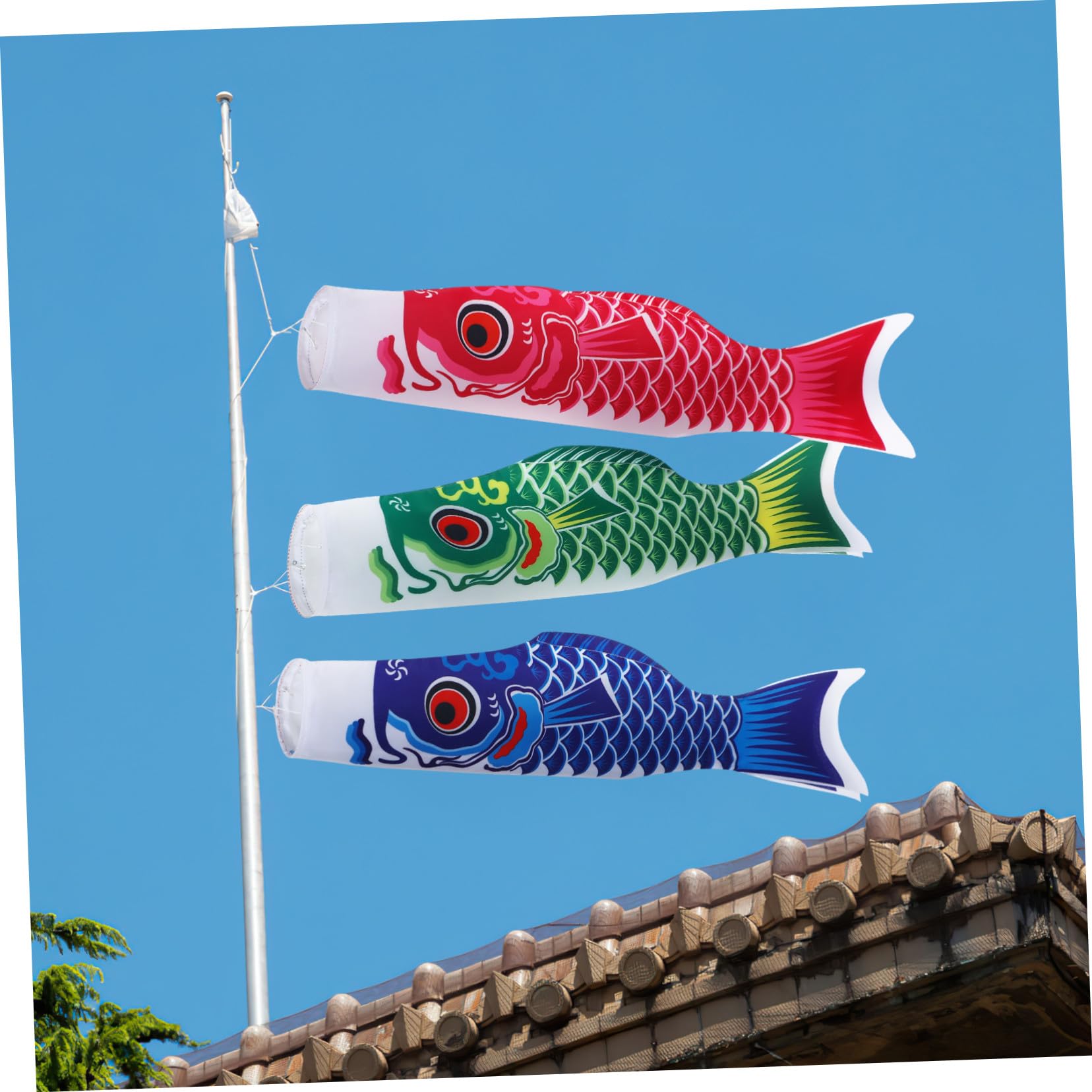 5 Stück-pack Japanische Karpfenflaggen aus Satin Bunt Kompakt und Einfach Aufzuhängen Stilvolle Fischfahnen für Draußen als Gartendekoration
