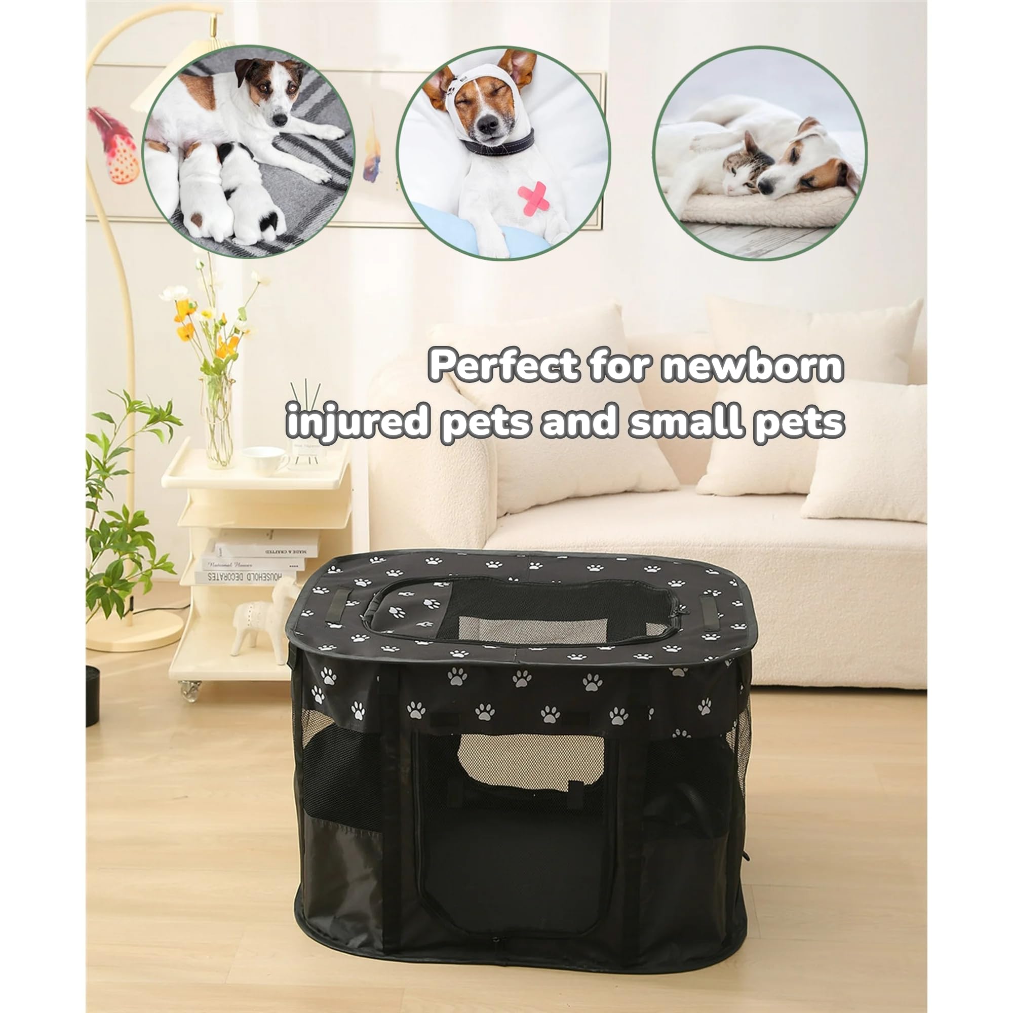 Floving Portable Doghouse Pet fence 80x60x55cm Foldable Pet playpen Rectangle Delivery Room Cat den Cat hut Puppy house Kennel Closed Pets Tent with carry bag (Black) - Image 4