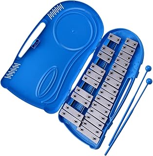 Instrumento de percusión Glockenspiel de 25 notas duradero de metal con mazos de caja de plástico azul 2 Carillón Instrumento Percusión