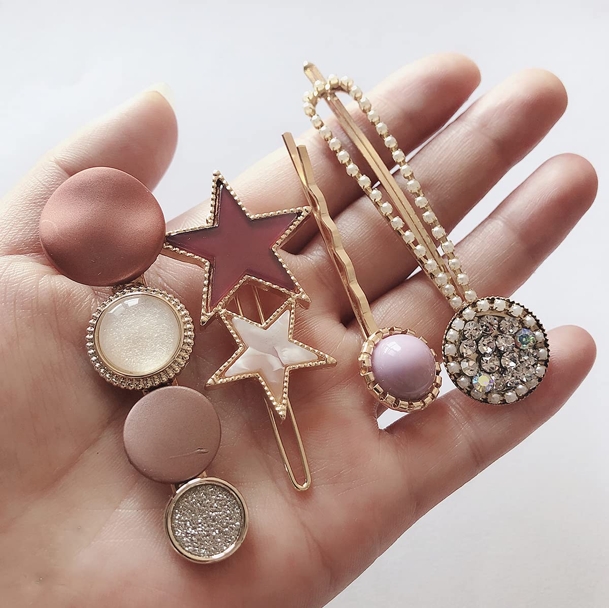 8 Pcs Handmade Hair Clips Acrylic Resin Metal Hair Barrettes Glitter Pearl Crystal Geometric Hairpin for Women Girls Headwear Styling Tools Party Wedding Hair Accessories image 3