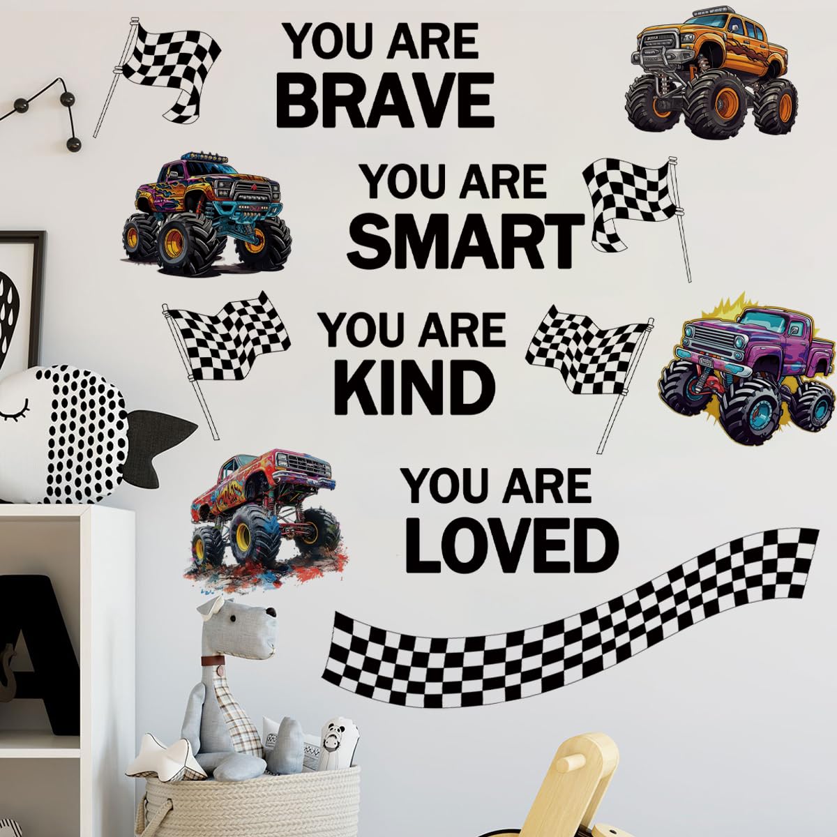 Runtoo Monster Truck Wall Decals for Boys Racing Car Inspirational Quotes Wall Stickers Baby Nursery Kids Bedroom Wall Decor - Image 3